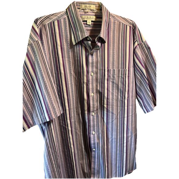 ENRO Vintage Men’s XL Purple Striped Short Sleeve Button Down Cotton Shirt - Picture 1 of 11